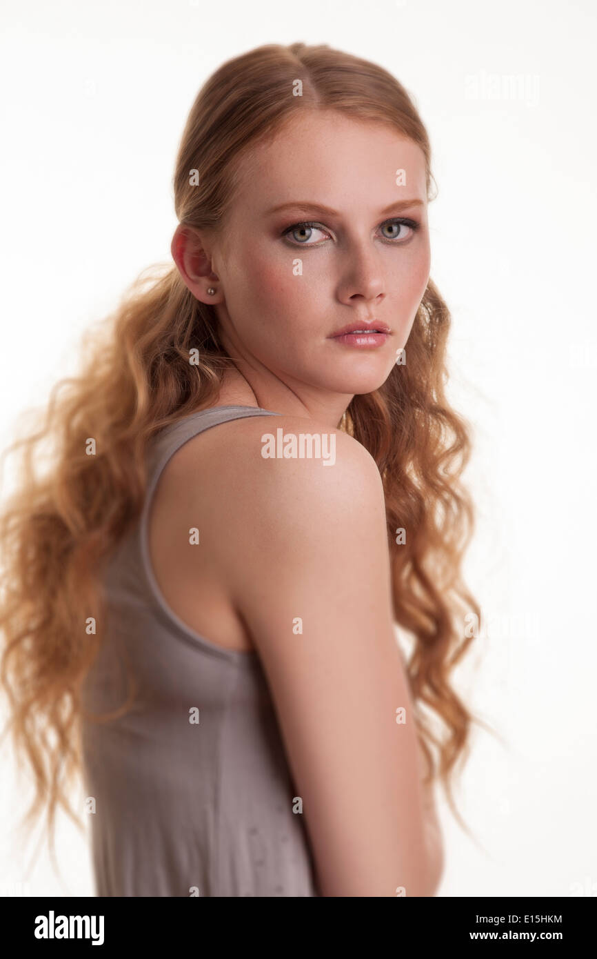 girl with red curly hair Stock Photo