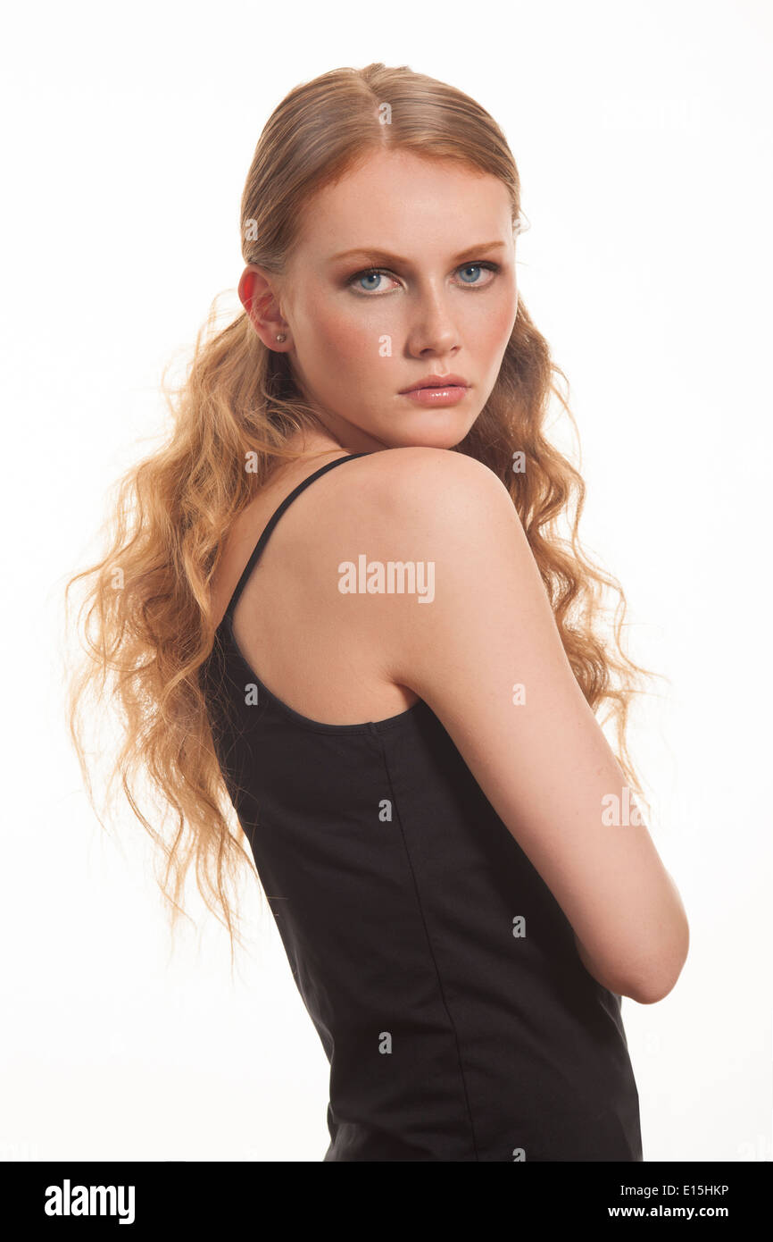 girl with red curly hair Stock Photo