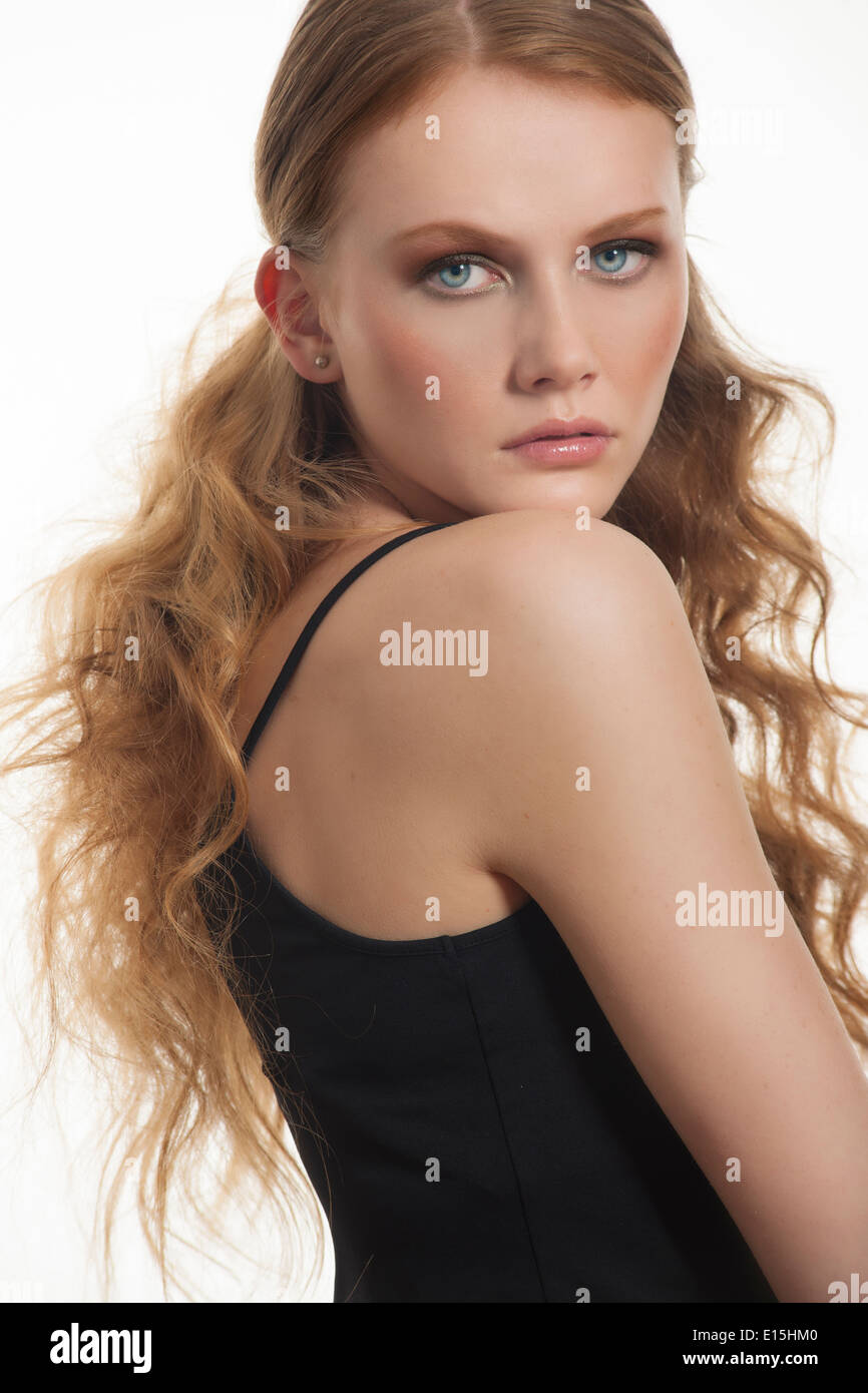 girl with red curly hair Stock Photo