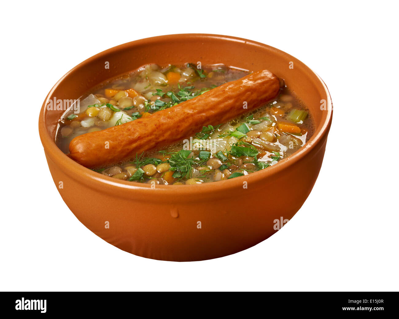 Frankfurter Linsensuppe -German Lentil Soup with sausage.farmhouse ...