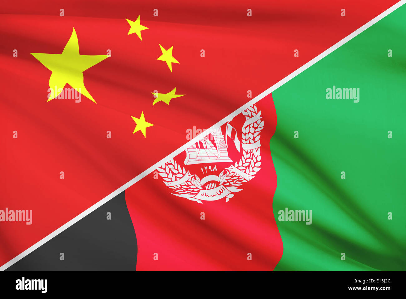 Flags of China and Islamic Republic of Afghanistan blowing in the wind. Part of a series. Stock Photo