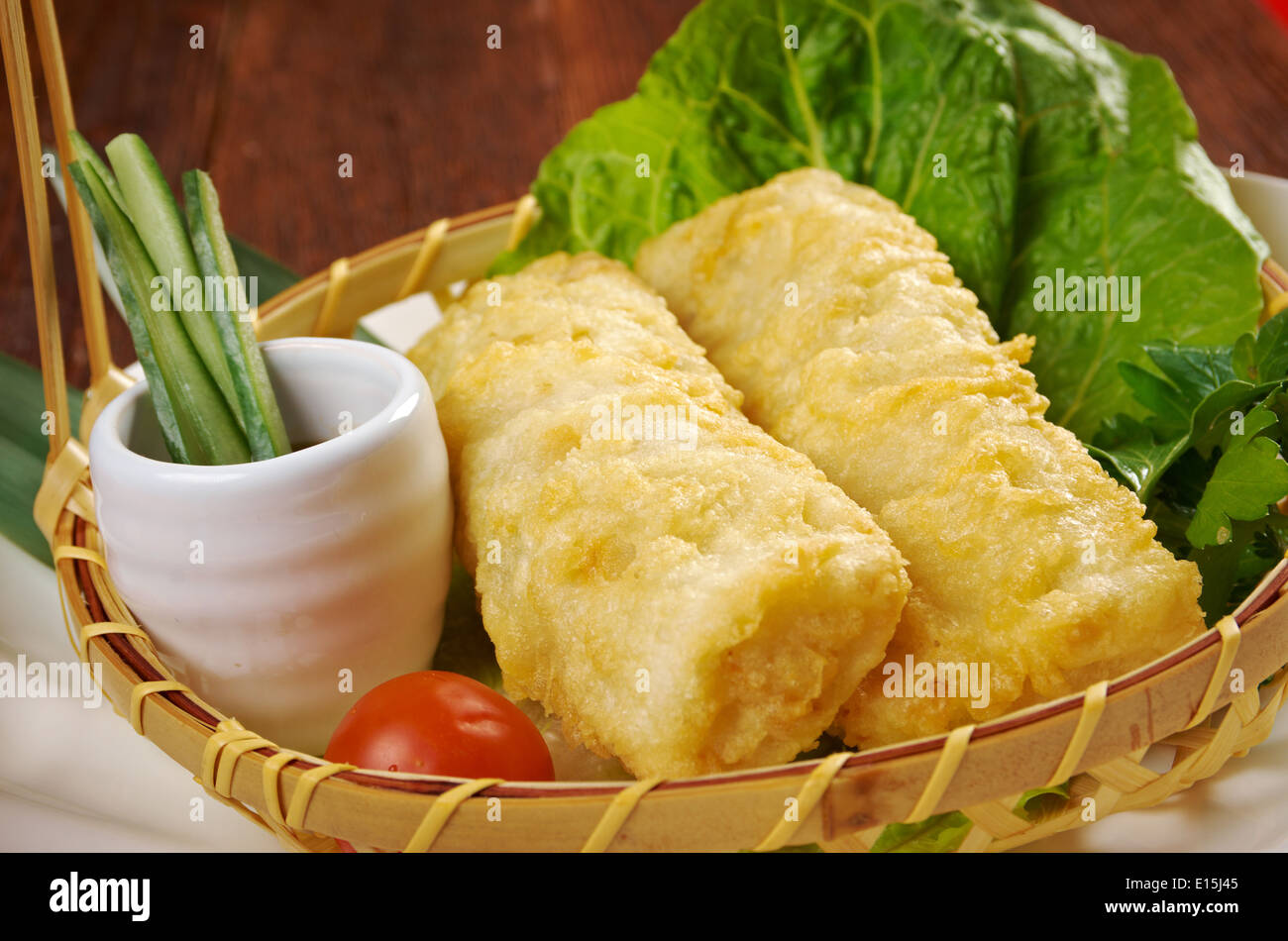 Chinese style .Banh trang - typically used in Vietnamese nem dishes. Stock Photo