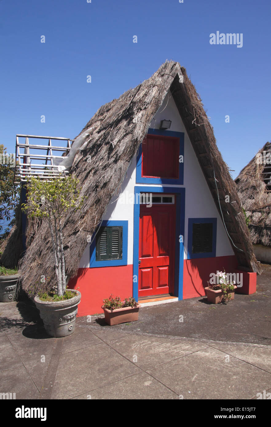 Traditional Palheiro thatched cottage Cabanas Madeira Stock Photo