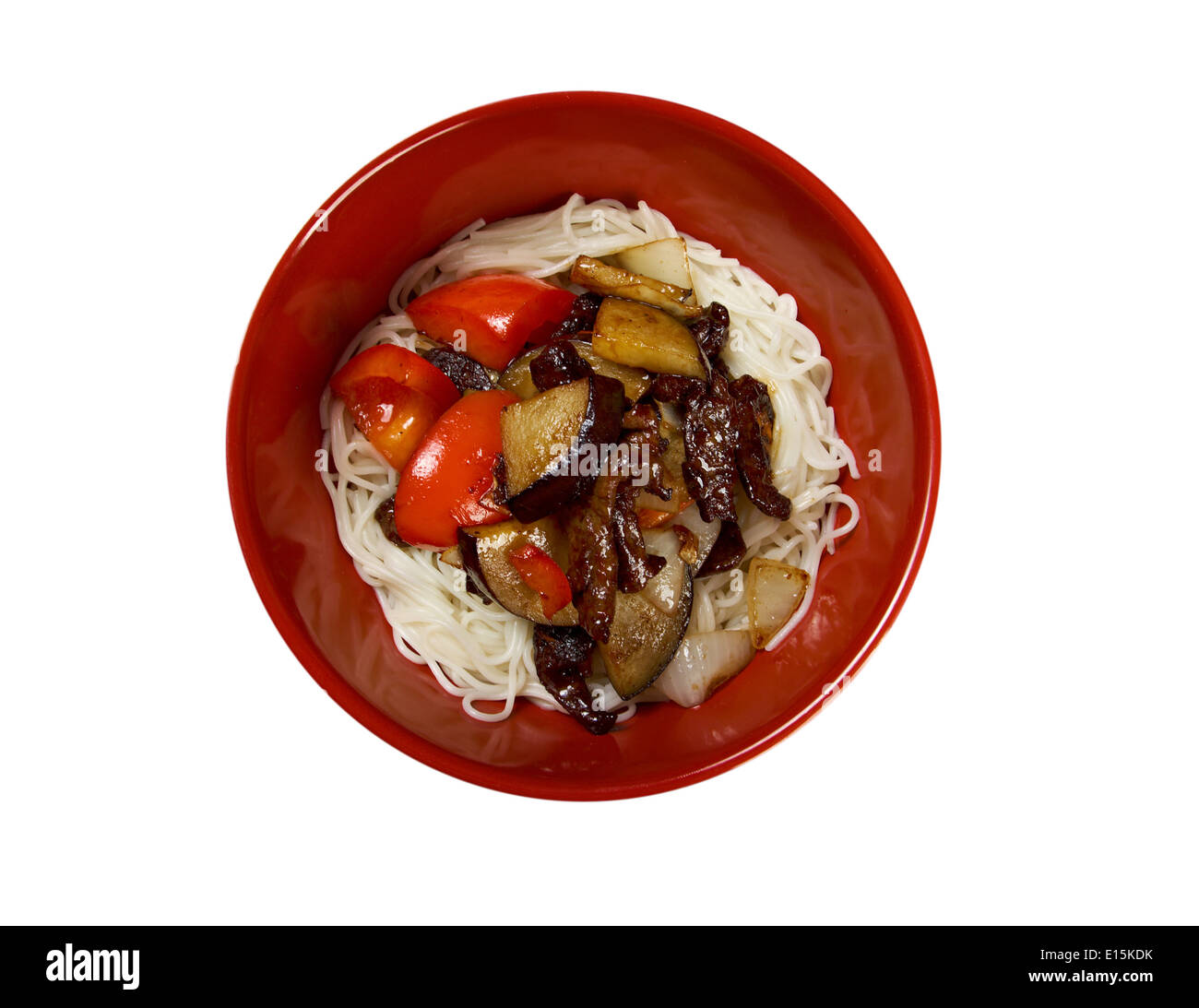 Chinese rice noodles with veal,eggplants. chinese cuisine Stock Photo