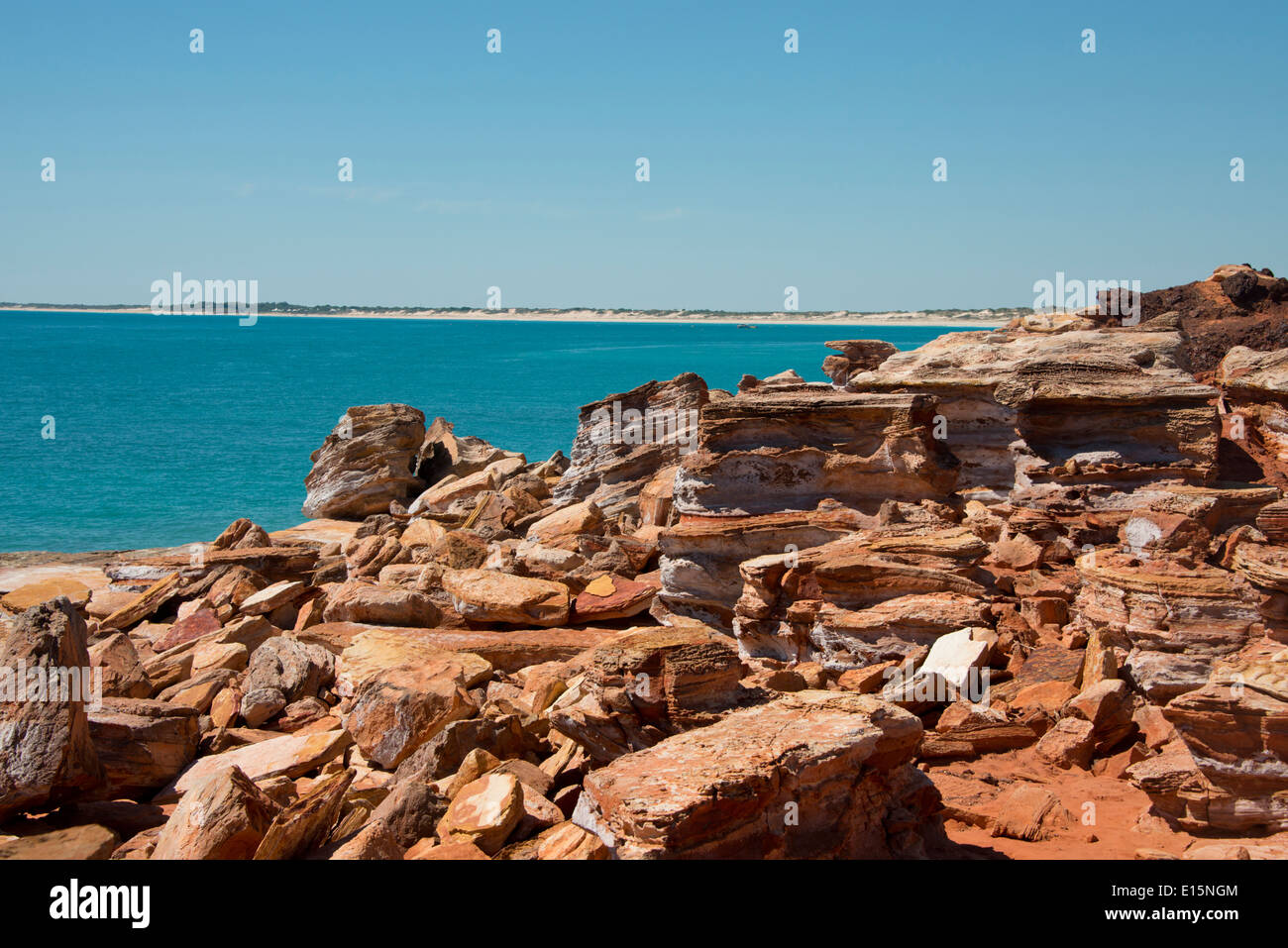 Australia, Western Australia, Broome. Gantheaume Point. View of Cable Beach from the rocky cliffs of Gantheaume Point. Stock Photo