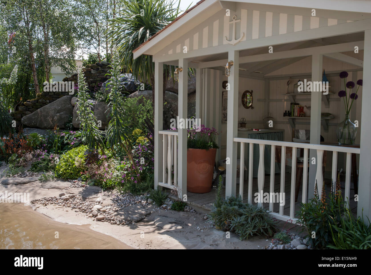 RHS Chelsea flower show 2014 - RHS Britain in Bloom 50th Anniversary Garden - From the Moors to the Sea - designed by Alan Stock Photo