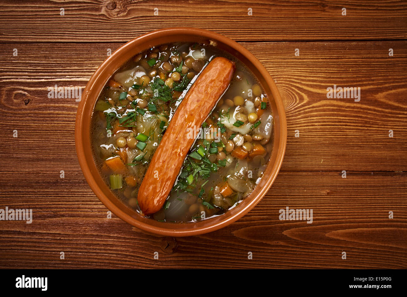 Frankfurter Linsensuppe -German Lentil Soup with sausage.farmhouse ...