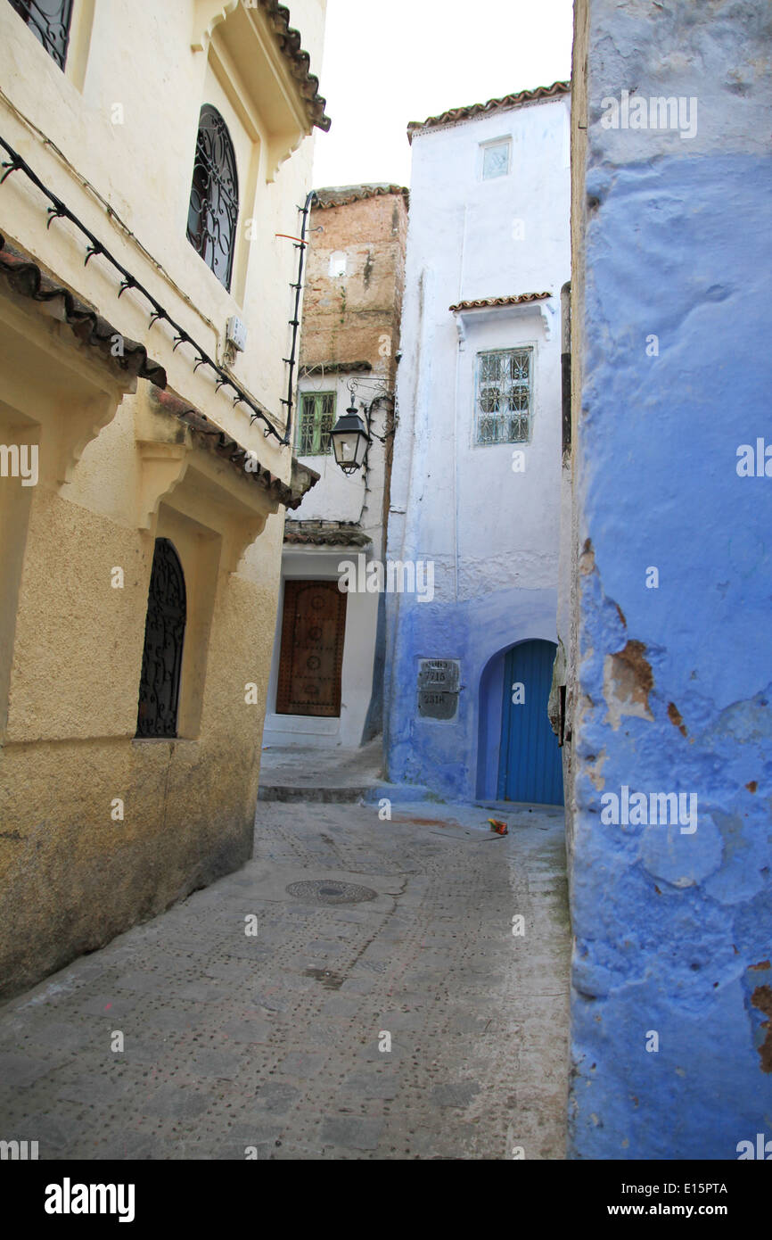 Blue painted street in Chefchaouen, Morocco Stock Photo