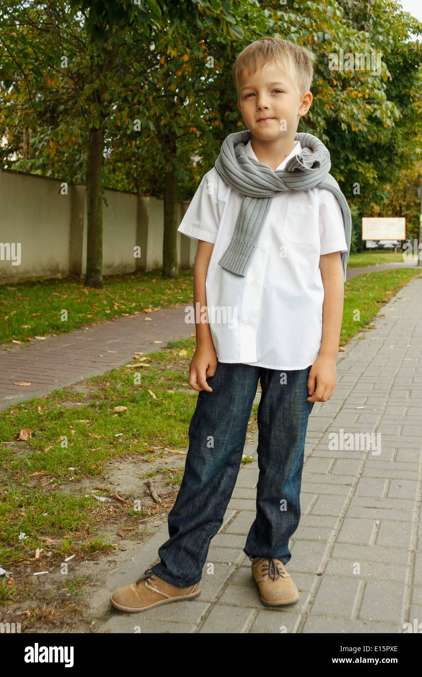 7-year-old boy posing Stock Photo