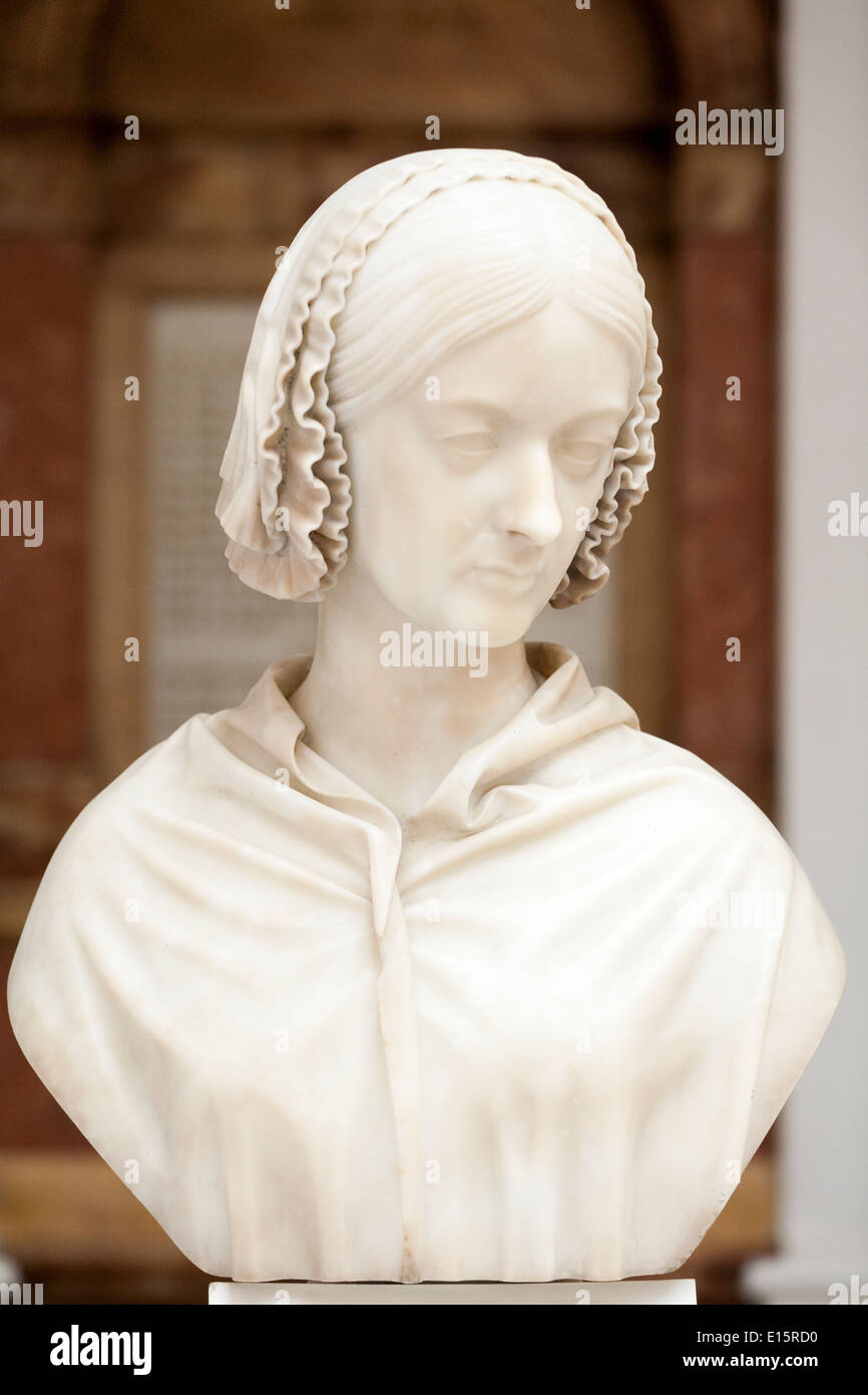 Bust / statue / sculpture of Florence Nightingale, on display at the former Staff College, Camberley, Surrey. UK. Stock Photo