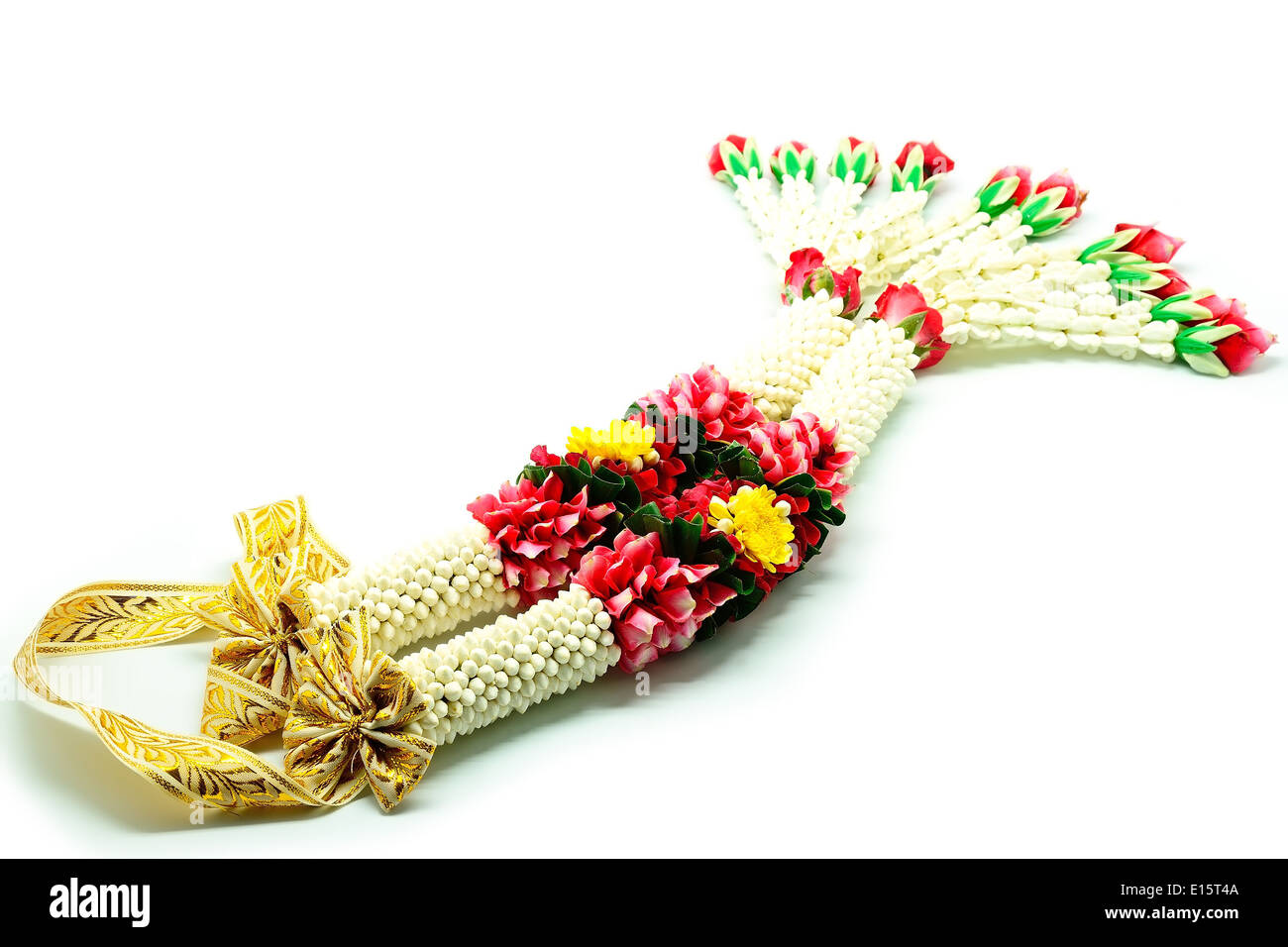 Garland flower in Thai style on a white background, used offering to buddha Stock Photo