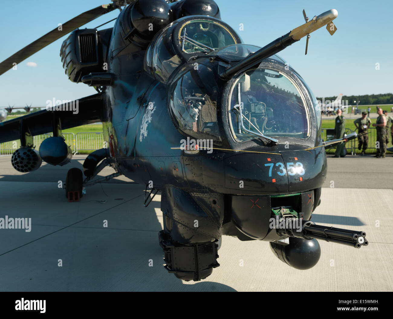 Mil Mi-24 Hind helicopter gunship of the Czech Air Force on display. High Res digital medium format camera shot. (MI-24V) Stock Photo