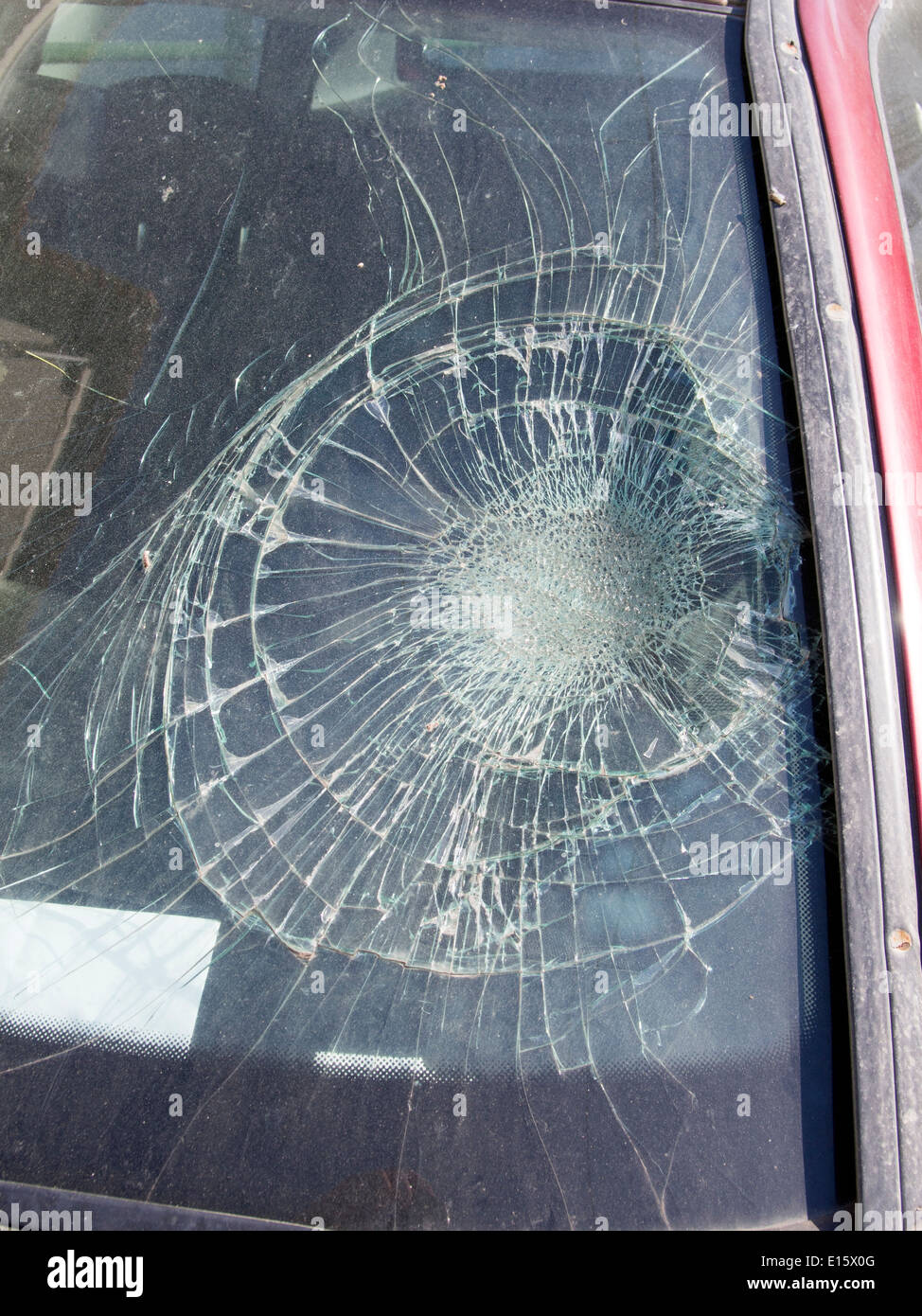 Damaged car windscreen Stock Photo