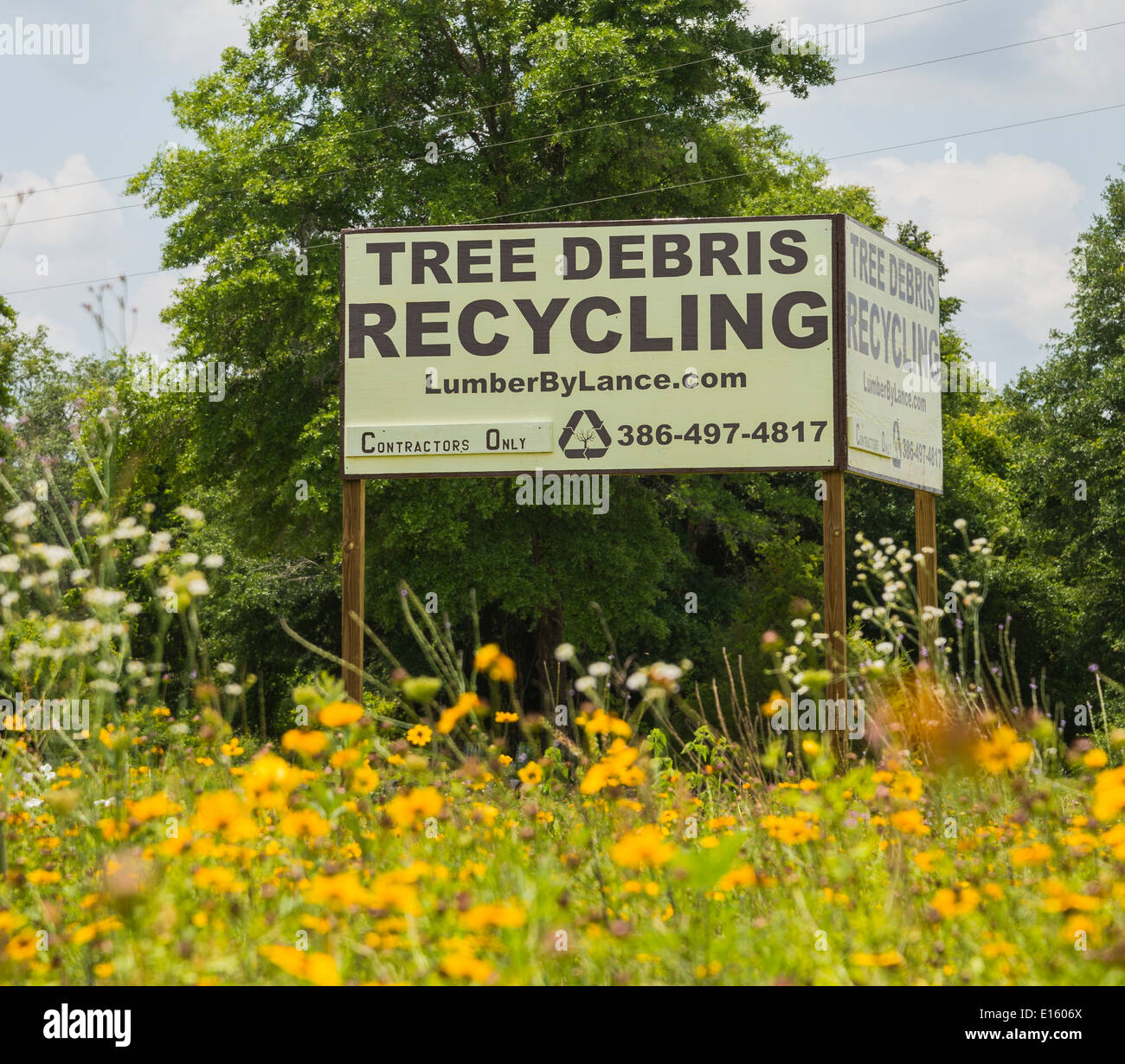 Sign for recycling of tree debris in North Central Florida. Stock Photo
