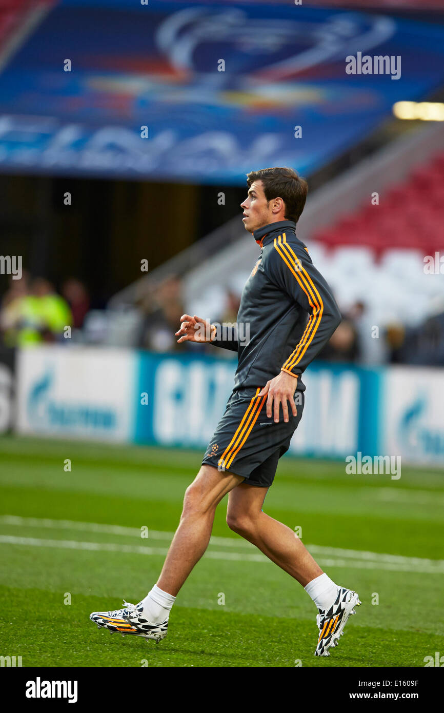 23.05.2014, Lisbon, Portugal Midfielder Gareth Bale of Real Madrid in action during the Real Madrid training session prior to the UEFA Champions League final between Real Madrid and Atletico Madrid at Sport Lisboa e Benfica Stadium, Lisbon, Portugal Stock Photo