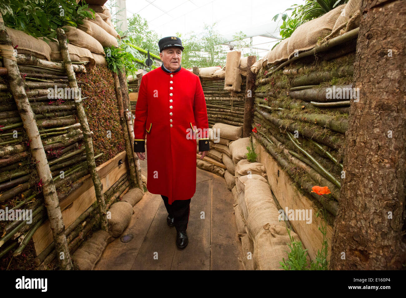 A Chelsea Pensioner walks through trenches built in the Birmingham City
