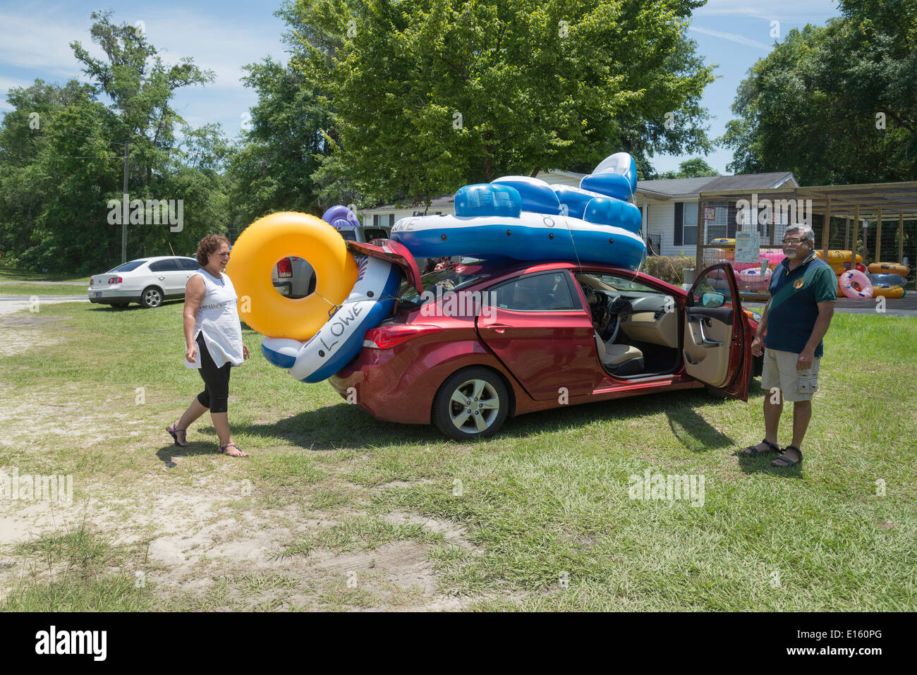 Tube rentals for tubing down the Ichetucknee River in Fort White, Florida Stock Photo Alamy