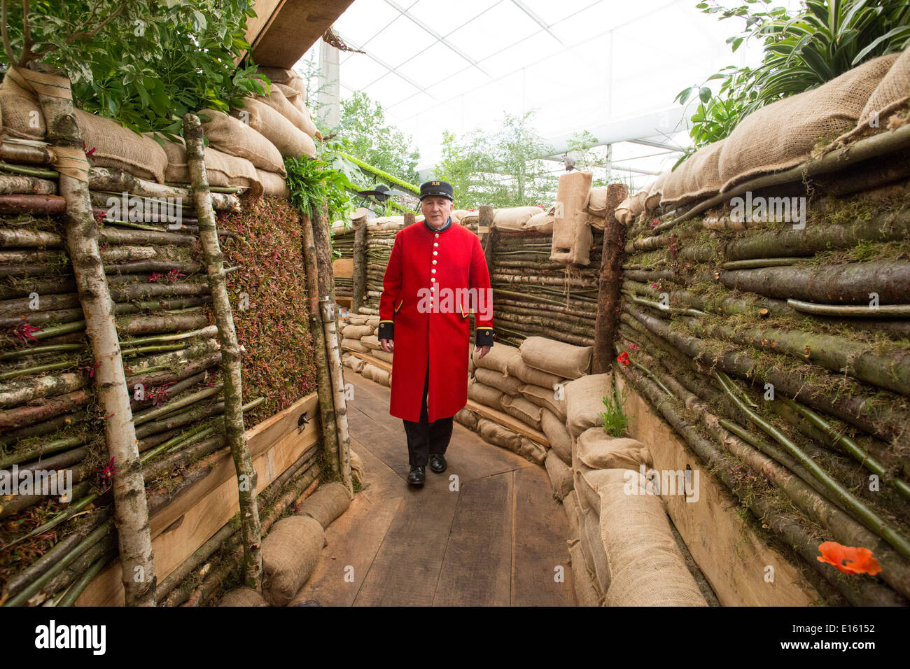 A Chelsea Pensioner walks through trenches built in the Birmingham City
