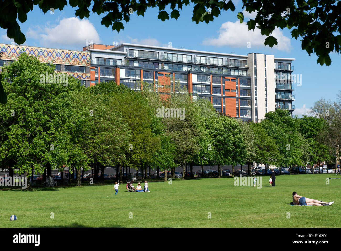 Modern flats at the Templeton building overlooking Glasgow Green Stock