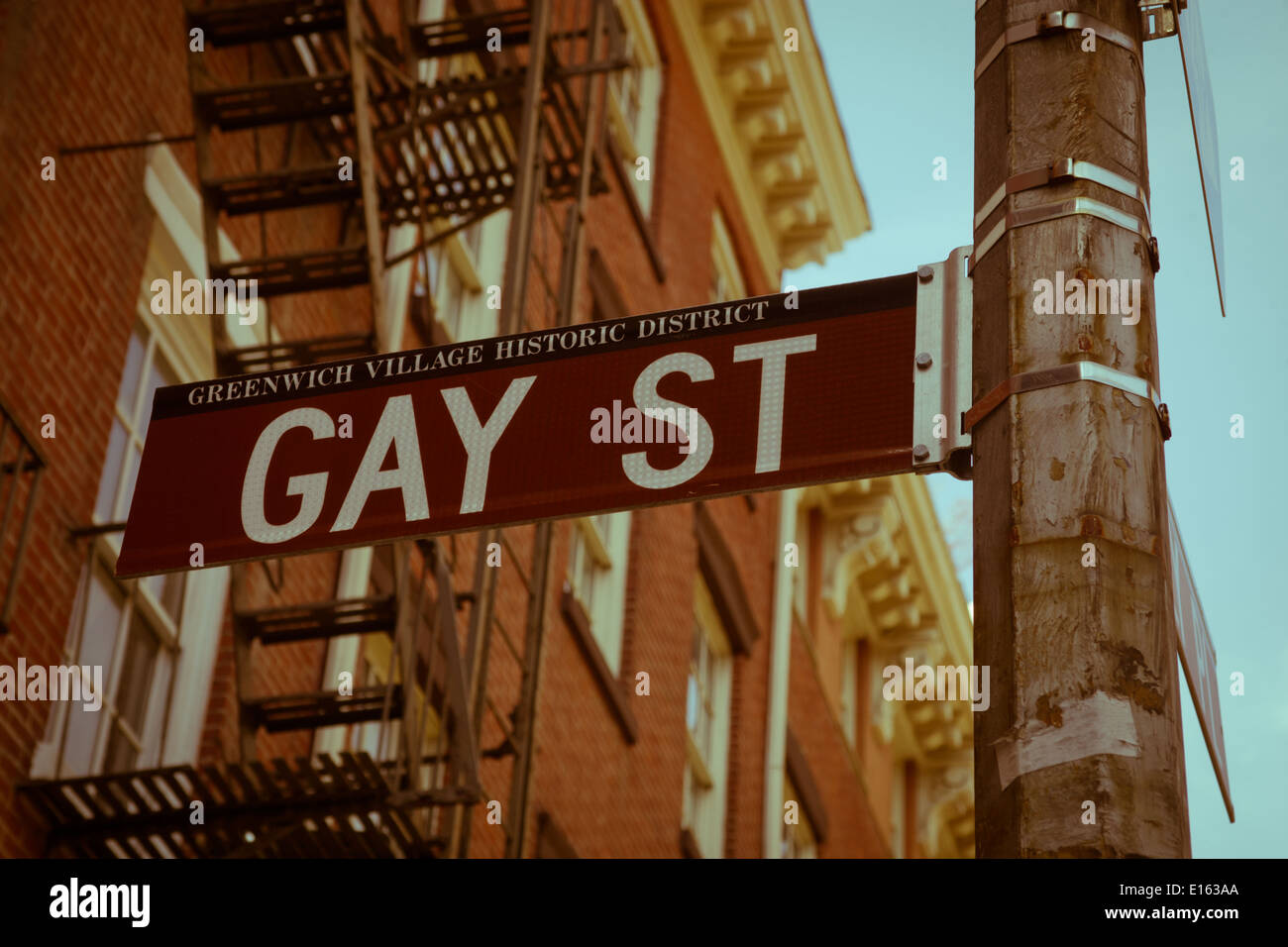 Sign post for Gay Street, Greenwich Village NYC US Stock Photo