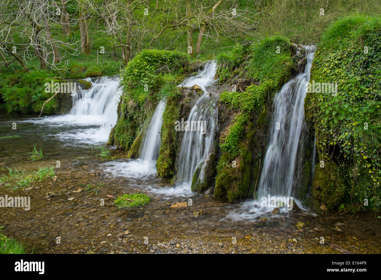 View of the River Lathkill, Lathkill dale, Peak District National Park, Derbyshire, England, May Stock Photo