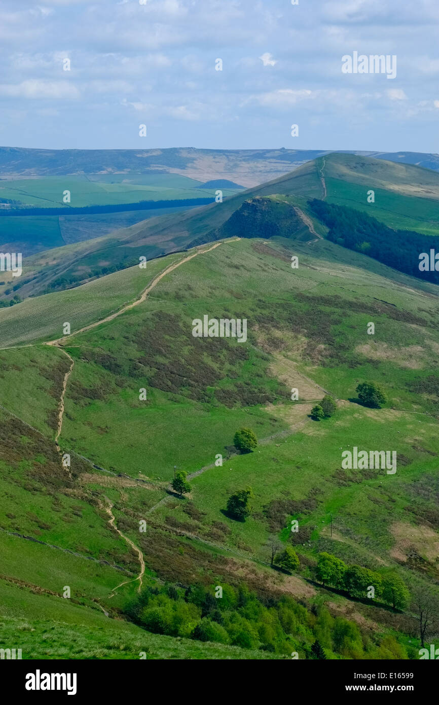 Mam tor great ridge path, Peak District National Park, Derbyshire, England, May Stock Photo