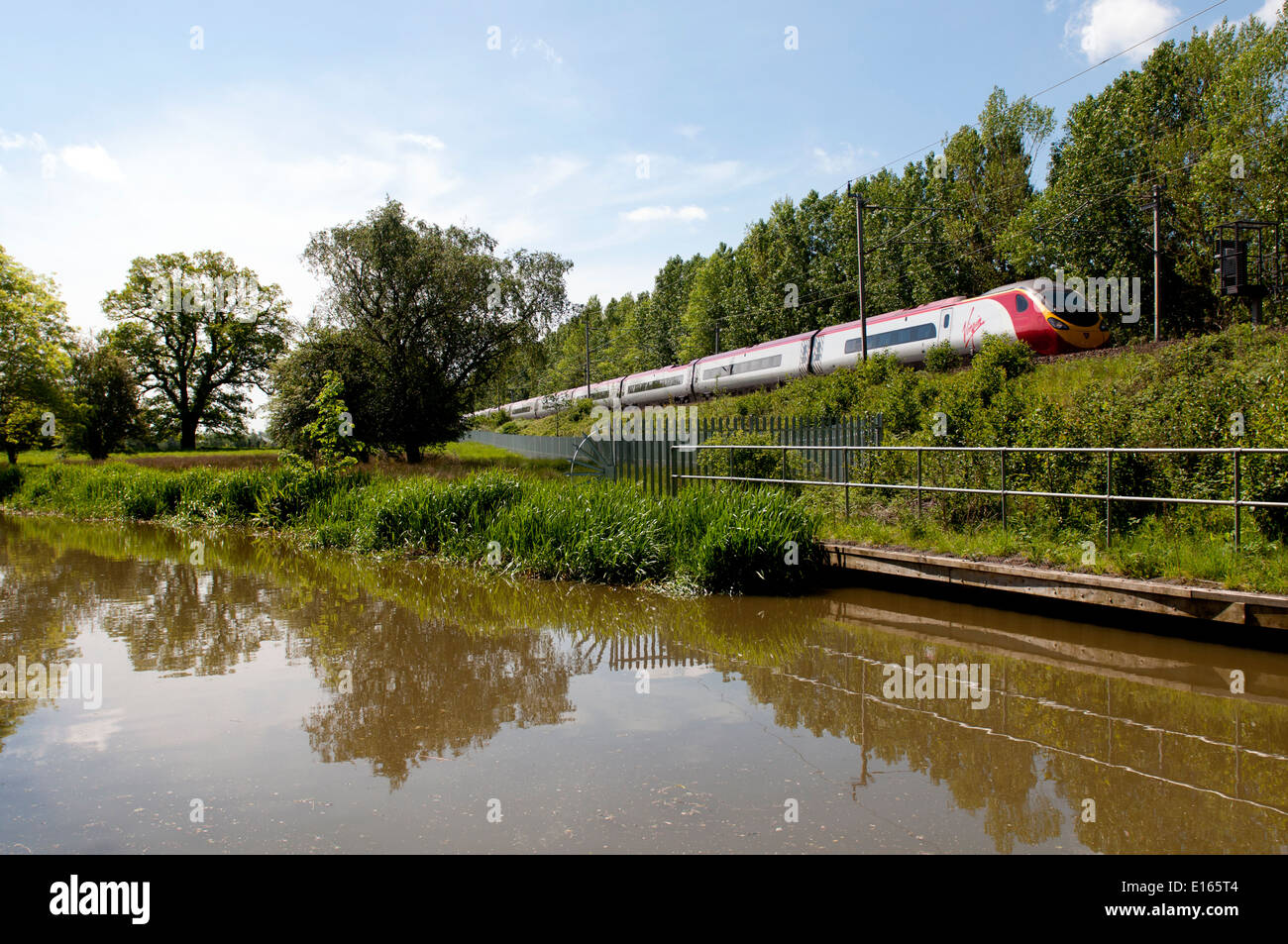 Virgin Pendolino train on the West Coast Main Line at Long Buckby Wharf