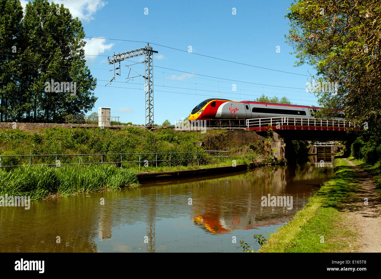 Virgin Pendolino train on the West Coast Main Line at Long Buckby Wharf