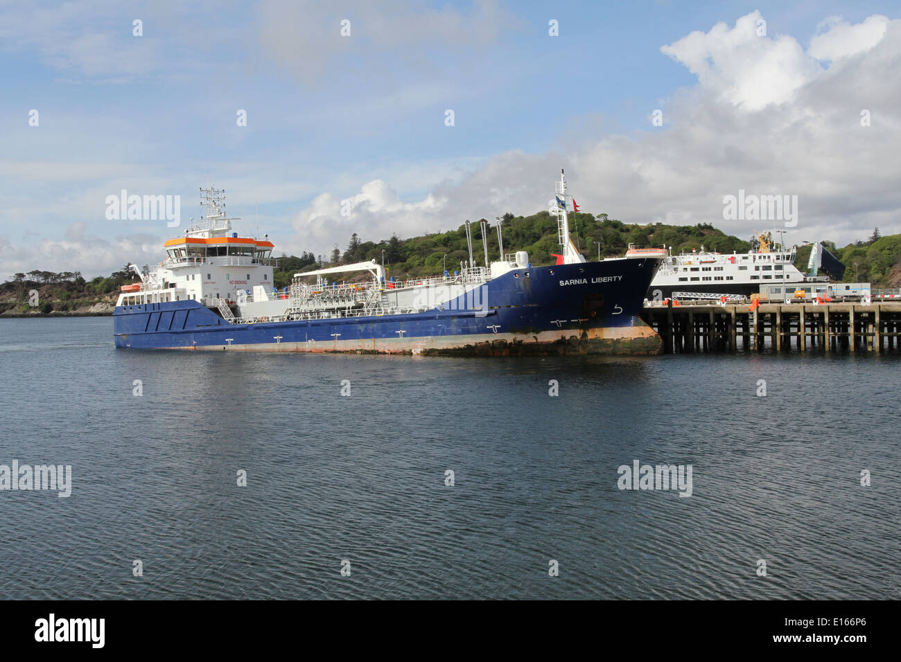 Oil tanker MV Sarnia Liberty Stornoway Isle of Lewis Scotland  May 2014 Stock Photo