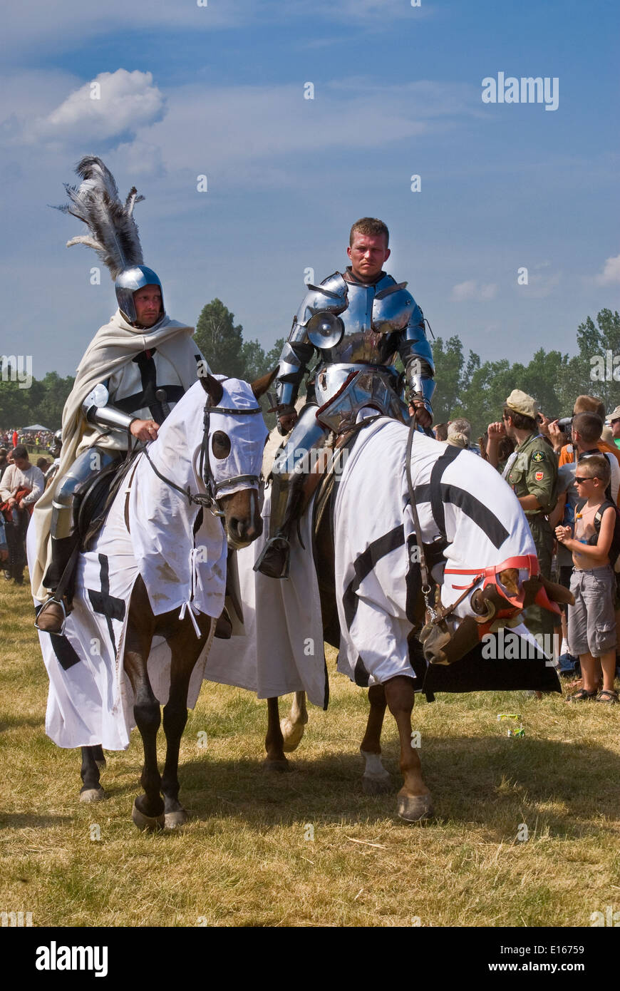 Reenactors at annual recreation of Battle of Grunwald of 1410, near village of Grunwald, Poland Stock Photo