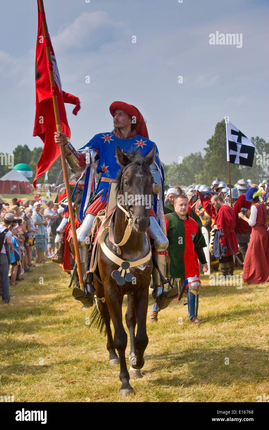 Sword-bearer of Polish Crown at annual recreation of Battle of Grunwald of 1410, near village of Grunwald, Poland Stock Photo