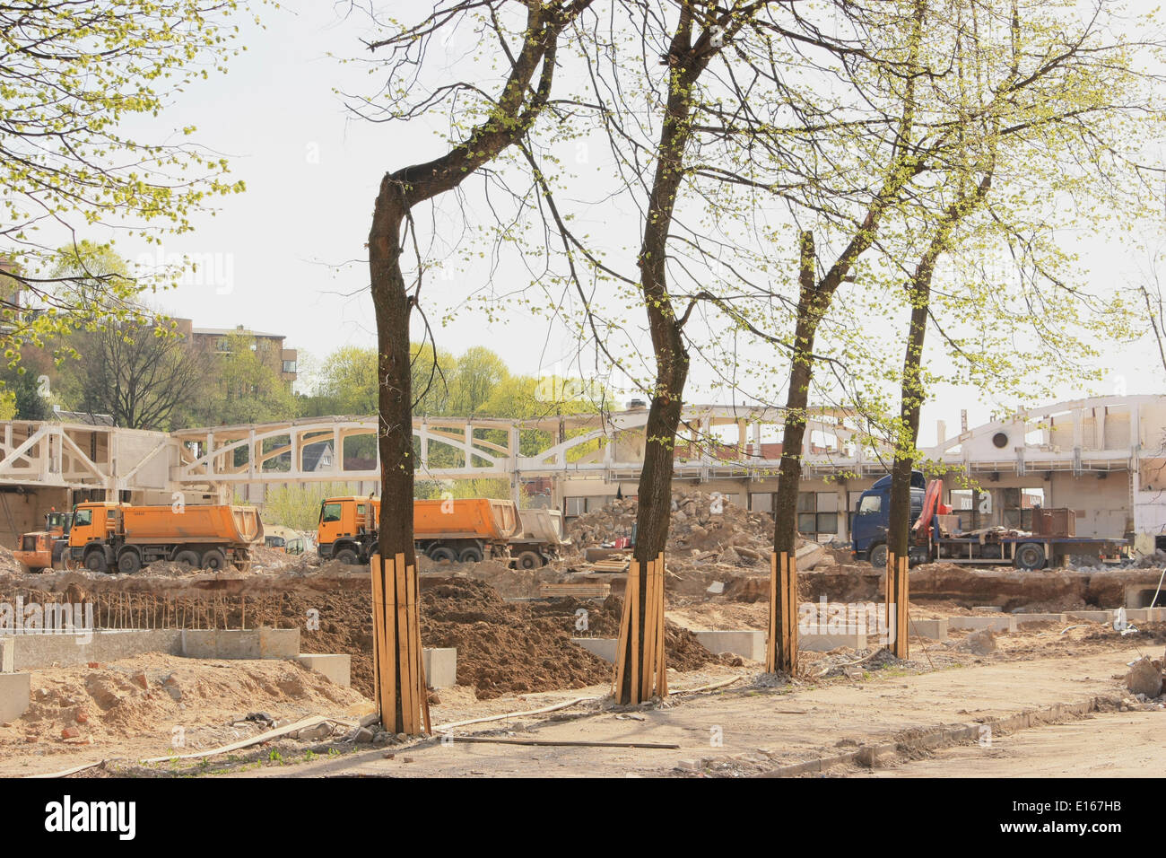Construction site view with trees Stock Photo
