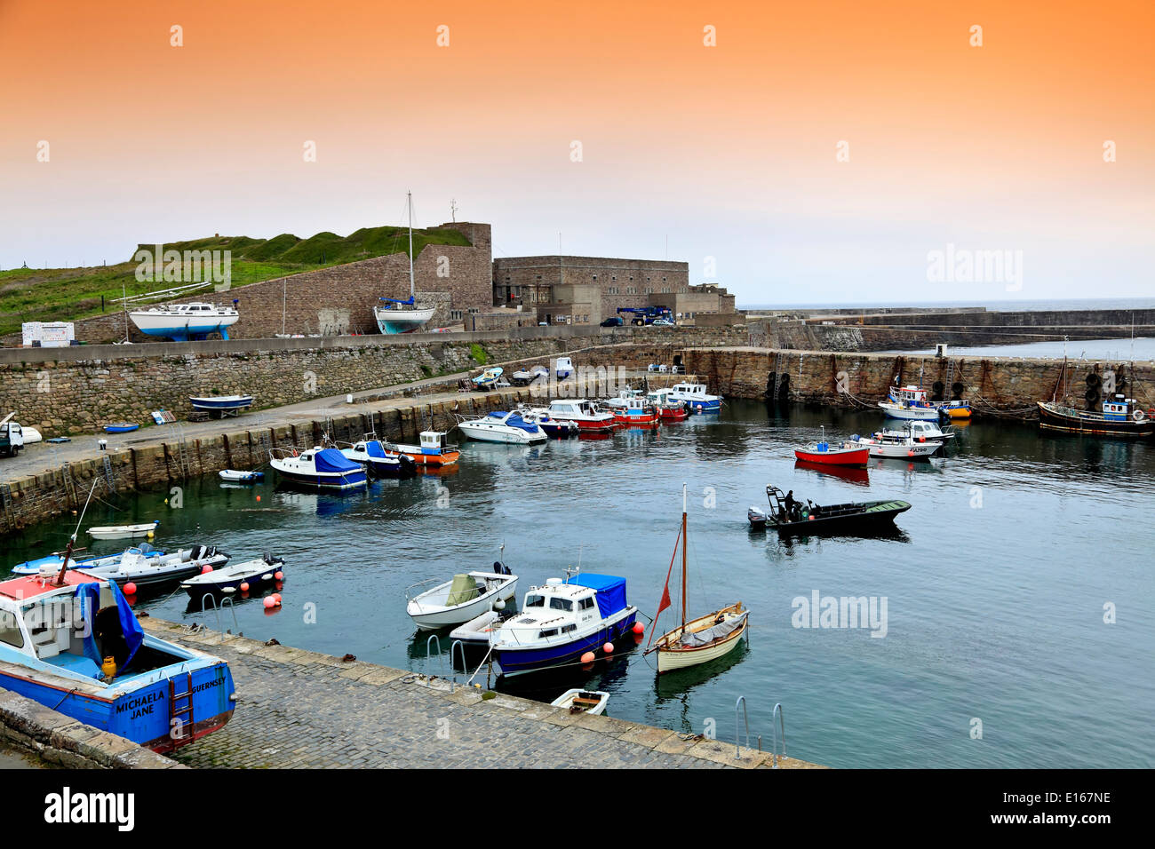 9110. Braye Harbour, Alderney, Channel Islands, UK, Europe Stock Photo