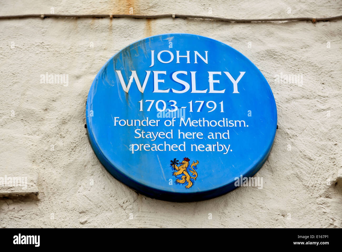 9111. John Wesley blue plaque, Braye Harbour, Alderney, Channel Islands, UK, Europe Stock Photo