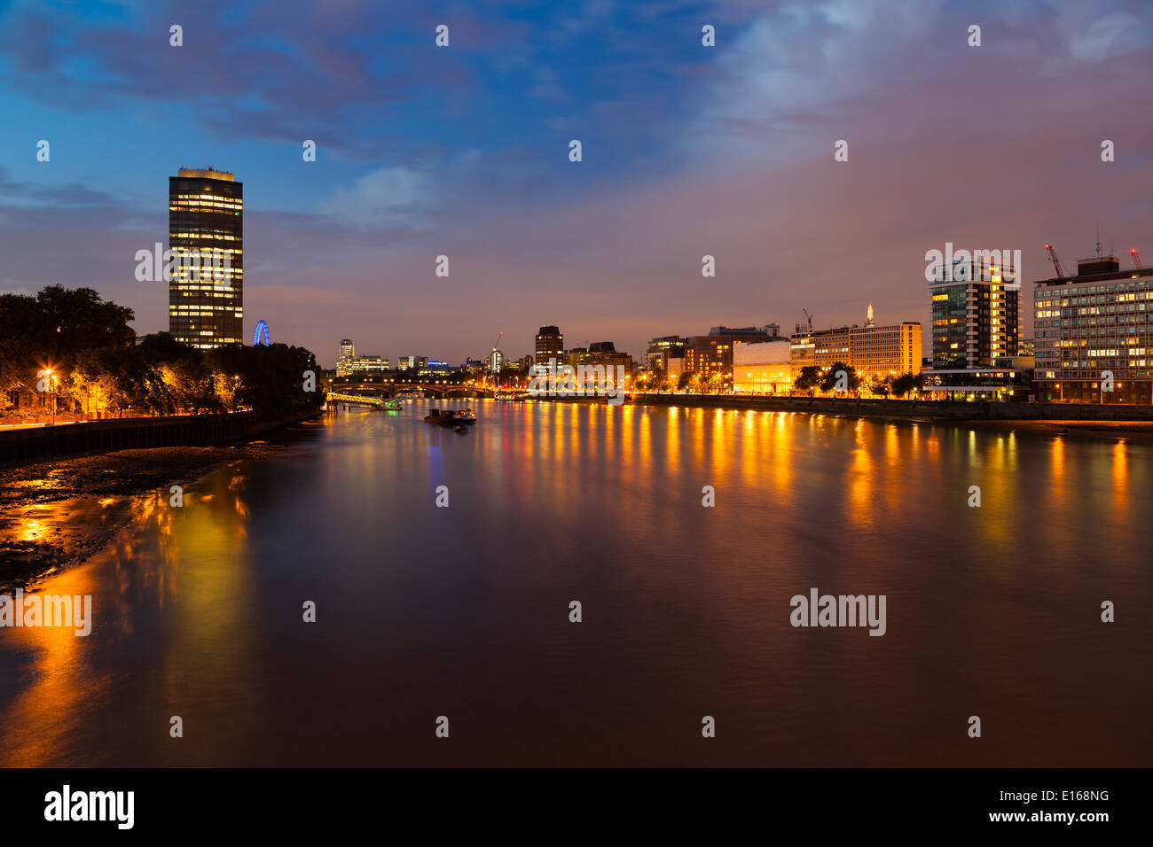 View from Vauxhall Bridge to the center of London at night Stock Photo