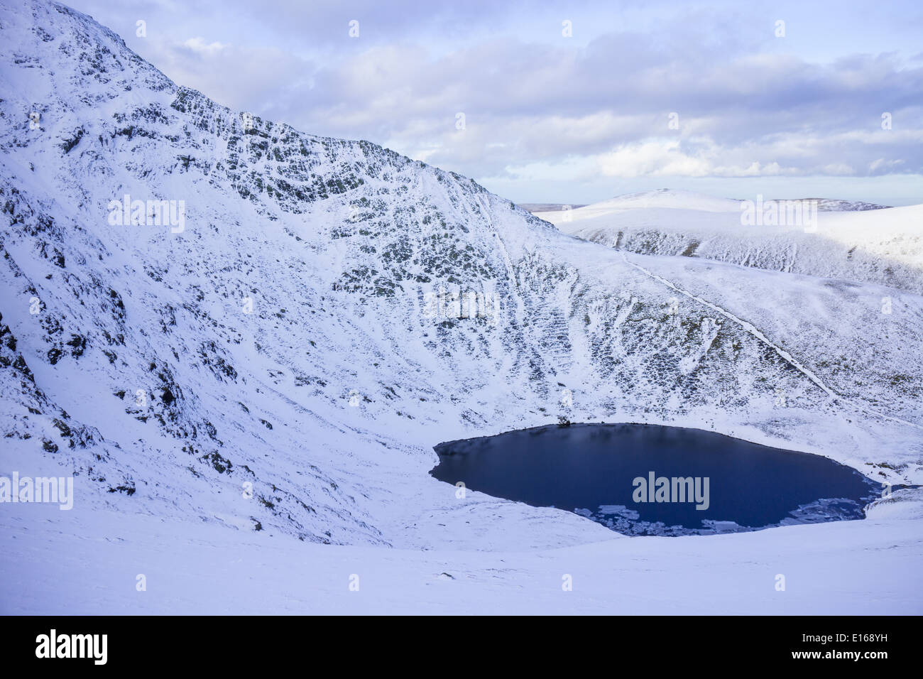 Scales Tarn & Sharp Edge in winter, Blencathra, Lake District Stock
