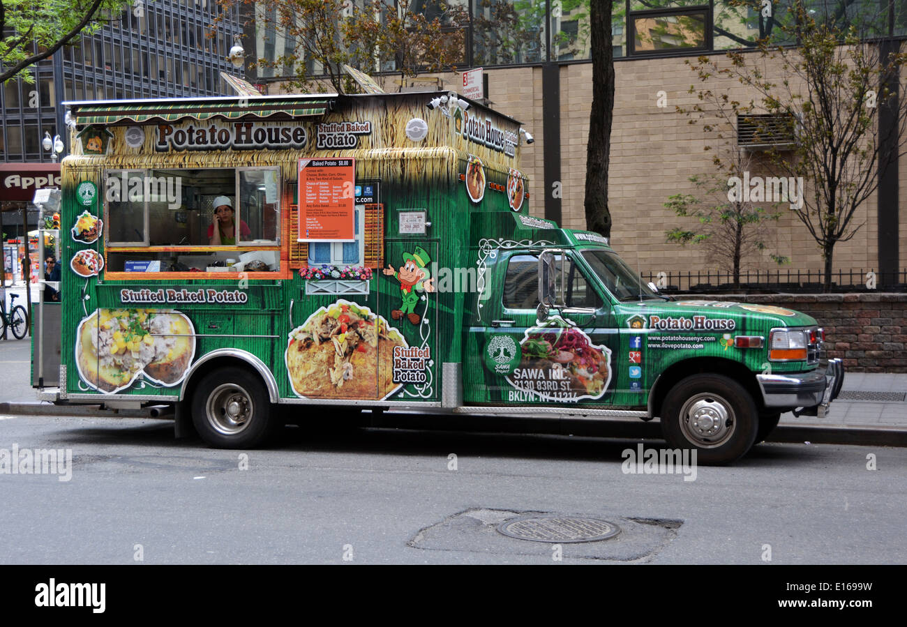 Potato House, a food truck on the Upper West Side of Manhattan, New York City parked, just off Broadway. Stock Photo
