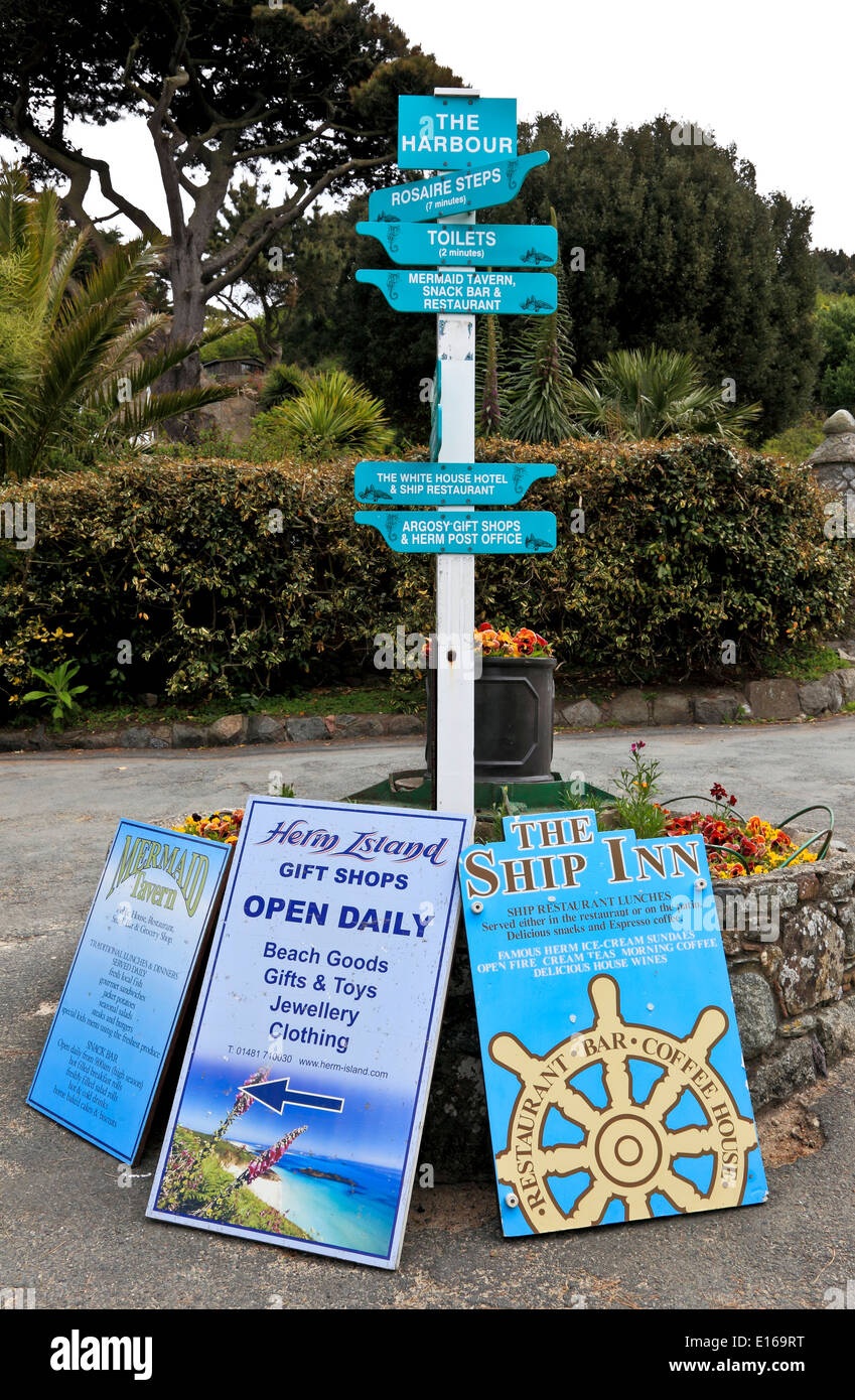 9219. Signpost, Herm, Channel Islands, UK, Europe Stock Photo