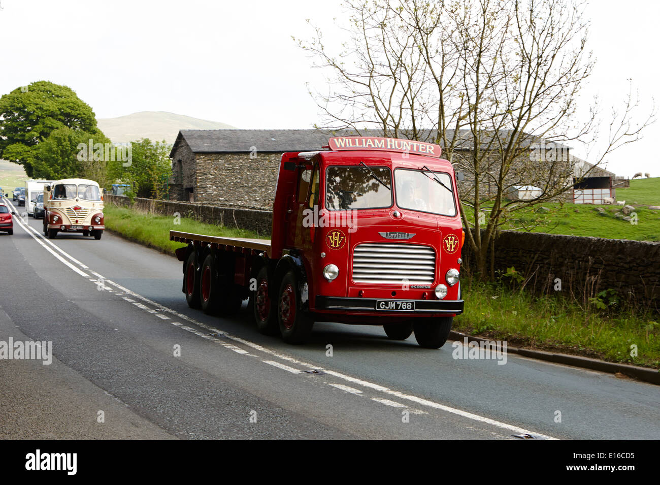 leyland octopus 8x4 flat classic vintage lorry on the A6 road in cumbria uk Stock Photo