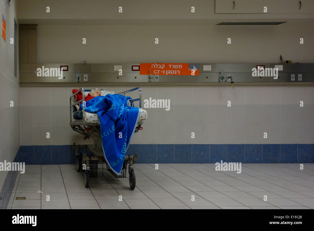 An elderly Israeli woman in the emergency room of Sourasky Medical Center commonly referred to
