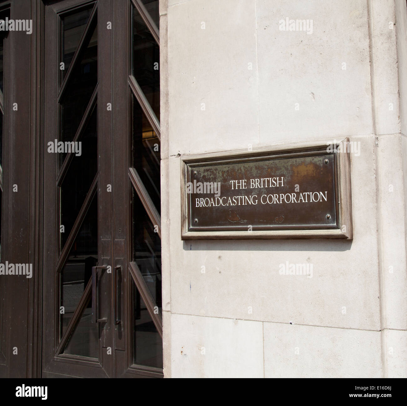 British broadcasting corporation main entrance with plaque Stock Photo