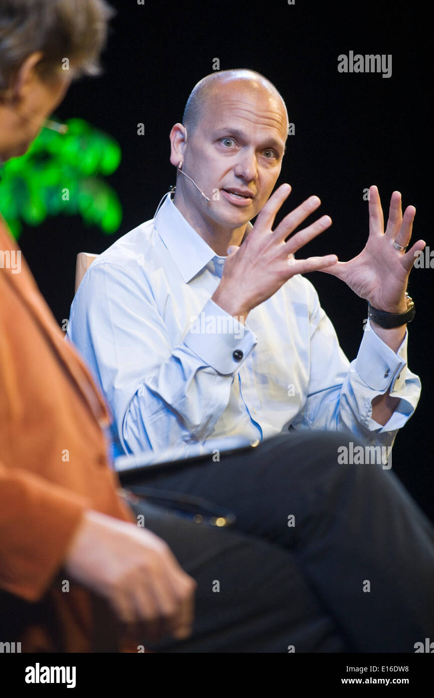 Tony Fadell, creator of the iPod, talking to Stephen Fry on stage at Hay Festival 2014   ©Jeff Morgan Stock Photo