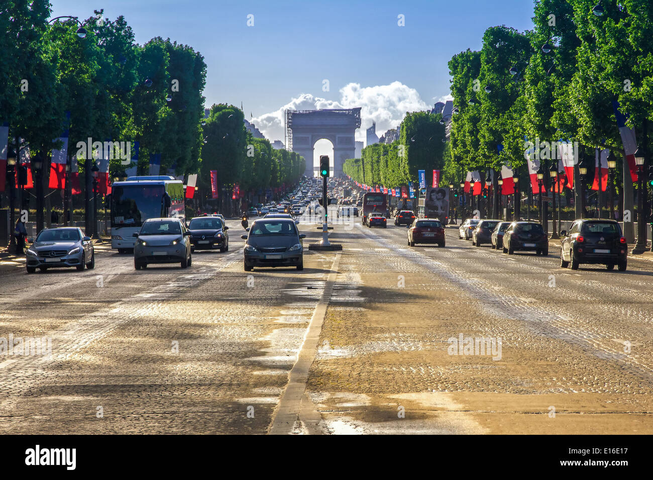 Arc de triomphe Paris (Arch of Triumph and Champs Elysees) afternoon Stock Photo