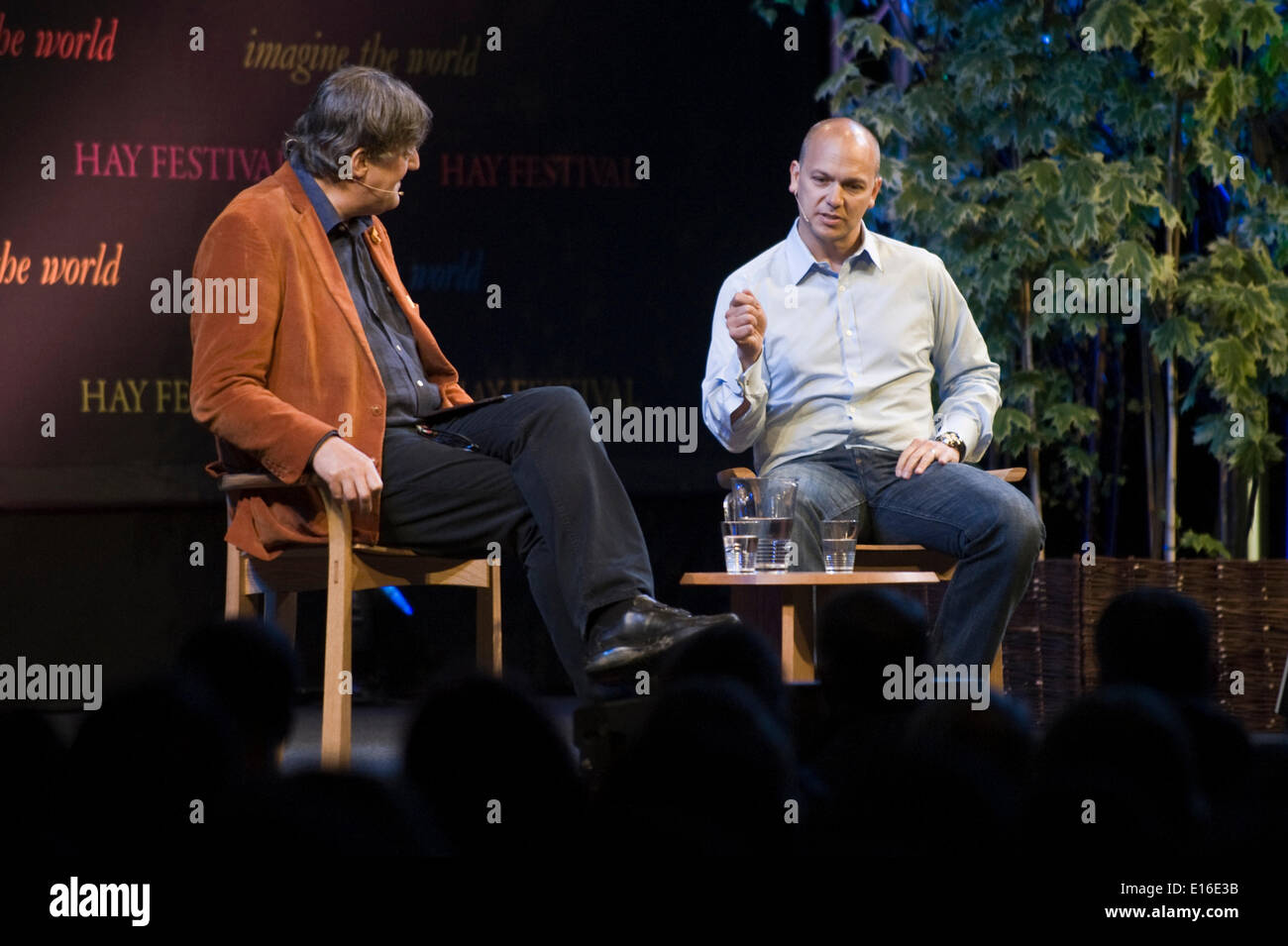 Tony Fadell, creator of the iPod, talking to Stephen Fry on stage at Hay Festival 2014   ©Jeff Morgan Stock Photo