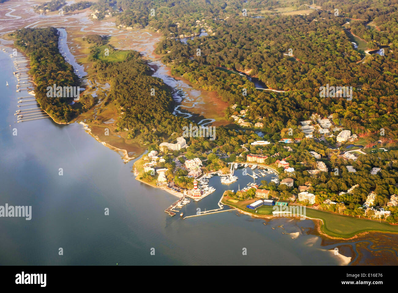 Aerial view of Harbour Town at Sea Pines on Hilton Head Island SC Stock Photo Alamy