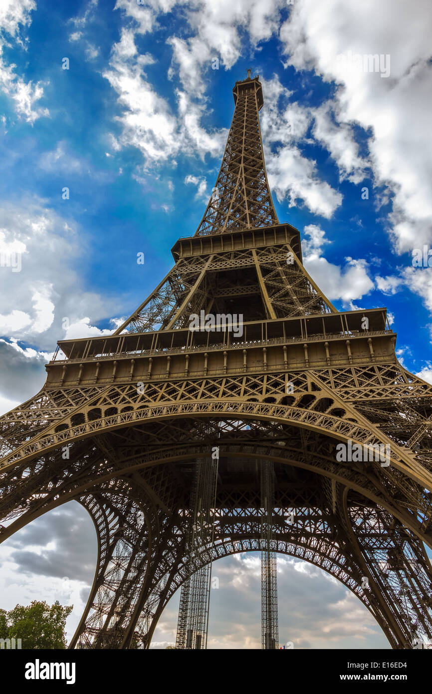 Bottom view on Eiffel tower (La Tour Eiffel) in Paris, France Stock Photo