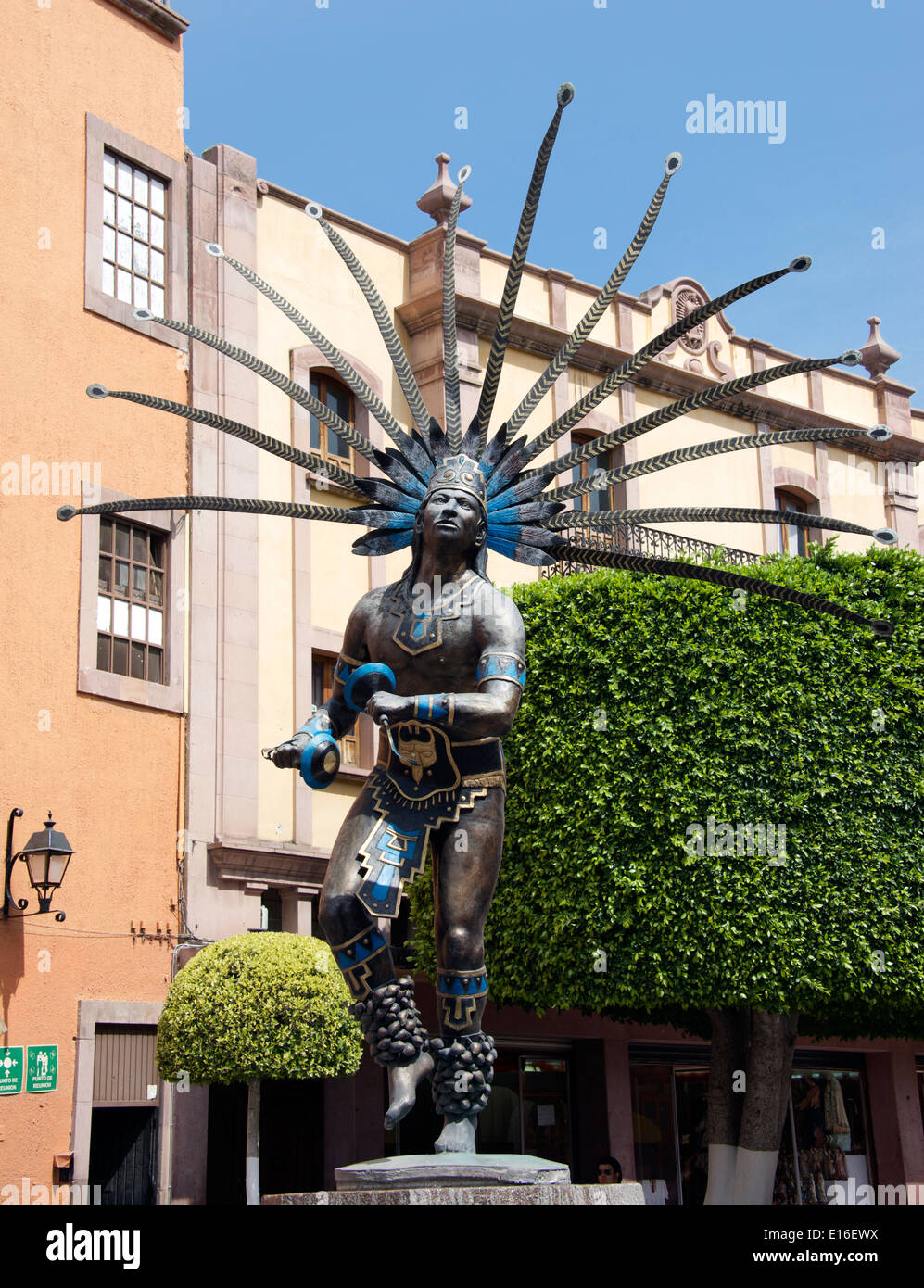 Statue of Conchero Chichimeca Dancer Historic centre Queretaro Mexico Stock Photo