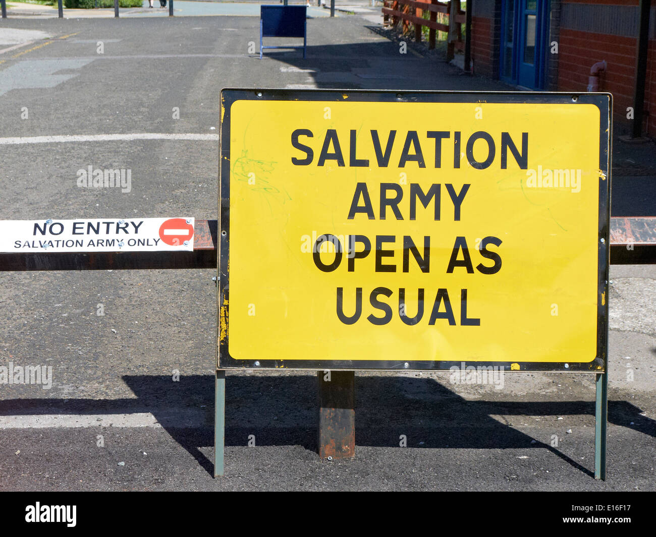 Salvation Army open as usual sign UK Stock Photo