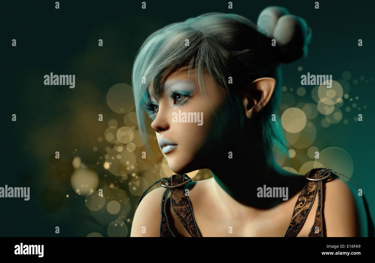 3d computer graphics of a girl with blue hair and makeup Stock Photo