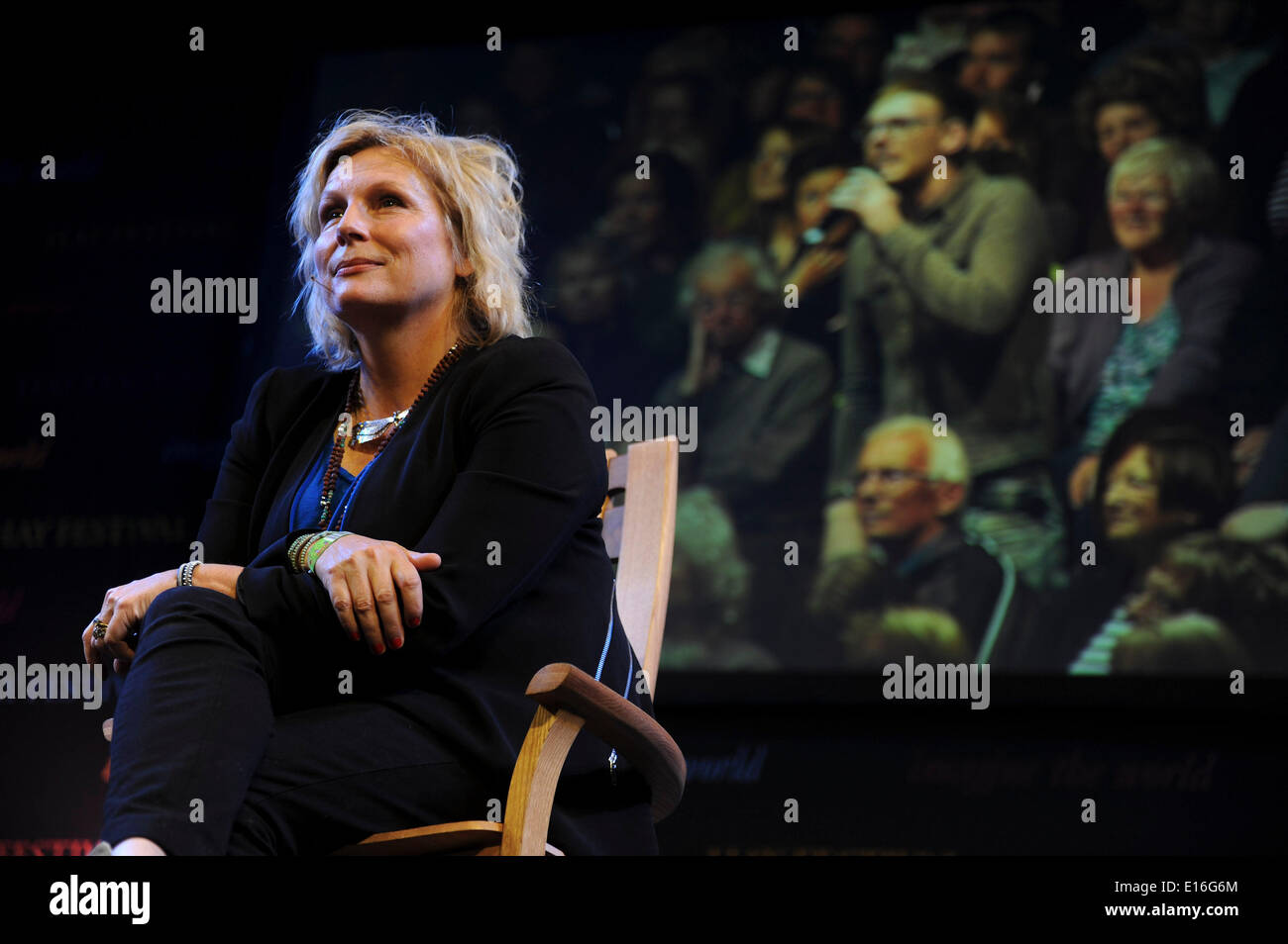 Hay on Wye, Wales UK, Saturday 24 May 2014 Comedian JENNIFER SAUNDERS on stage on the third day of the 2014 Daily Telegraph Hay Literature Festival, Wales UK Credit:  keith morris/Alamy Live News Stock Photo